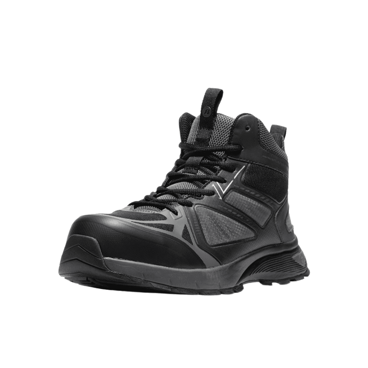 Zwarte skateboot met hoge schacht, ideale keuze voor outdoor en skate activiteiten.