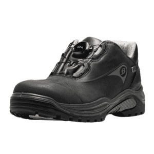 Veiligheidsschoen voor outdoor activiteiten, zwart beschermingsschoen, rugged design, veiligheidssneakers voor buitengebruik, relevante werkschoenen voor buitenplezier.