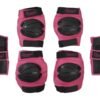 Pads voor dames in roze met zwarte beschermkappen, ideaal voor skaten en snowboarden.