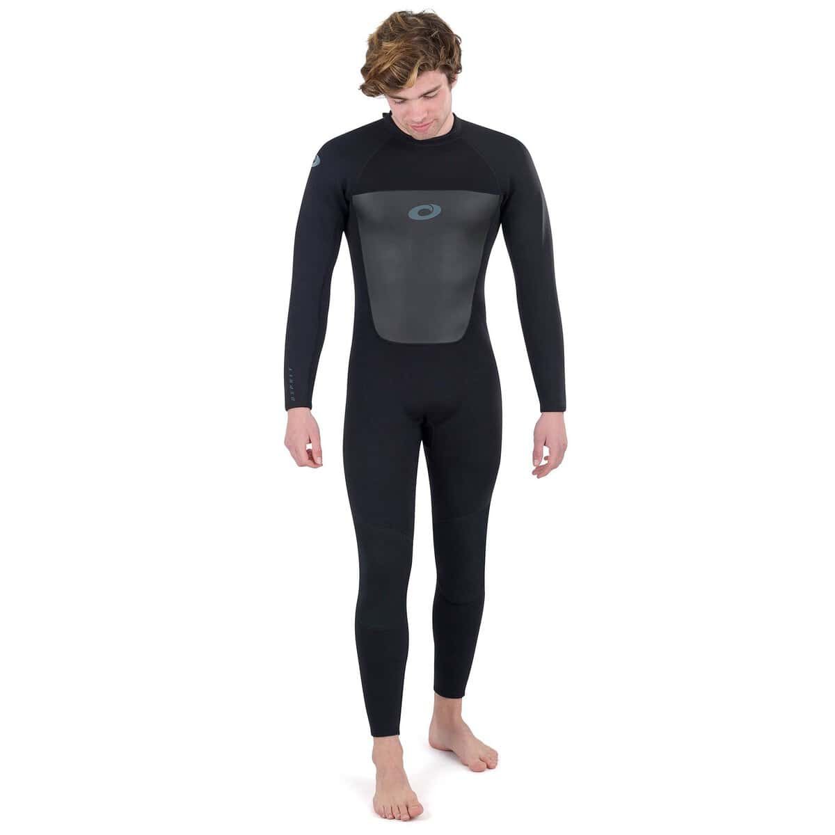 Compressie wetsuit met lange mouwen en geïntegreerd rugscherm voor watersport en buitenactiviteiten.