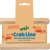 Kleurvrije crabbestick met milieuvriendelijke verpakking en bijpassende aaszak. Perfect voor garnalen en schelpdieren.