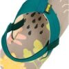 Kleurrijk kindersandwich met band in turquoise en fantasiedessin met bloemen en dieren.