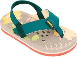 Kleurrijke kinderslippers met bloemenprint en verstelbare banden.