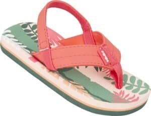 Flat sandal met kleurrijk botanisch print en verstelbare bandjes voor comfortabel buitengebruik.