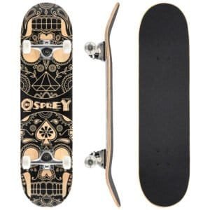 Kunstzinnig skateboard met grafisch skull-ontwerp en luxe afwerking voor buitensportplezier.