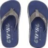 Heren slippers met blauwe zool en grijze banden voor buiten comfort.