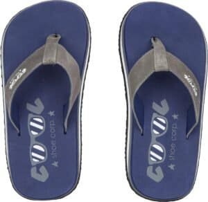 Heren slippers met blauwe zool en grijze banden voor buiten comfort.