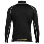 Mooi zwart sportshirt met witte details en logo voor buitensportactiviteiten.