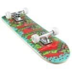 Detail van Osprey Slime Edition 31 inch skateboard met ABEC 5 lagervermelding en kleuraccenten