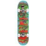 Zijaanzicht Osprey Slime Edition 31 inch skateboard met double kick uiteinden en groen-rood-zwarte look