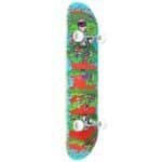 Bovenaanzicht van Osprey Slime Edition skateboard 31 inch, double kick vorm in groen-rood-zwart