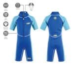 Kleurijke wetsuit voor zwemmen, met UPC 50 bescherming en nylon binnenvoering.