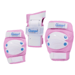 Pink skeeler beschermers voor kinderen, schokabsorberend en comfortabel, ideaal voor buitensporten en skateplezier.