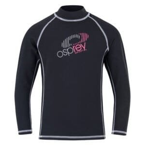 Rashguard met Asprey logo in zwart en roze voor surfen en watersport.