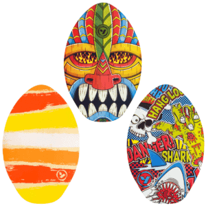 Kleurrijke skateboard en surfplanken met opvallende designs voor buitenplezier.