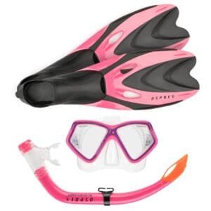 Pink zwemvleugel set met zwembril en snorkel voor outdoor watersporten.