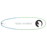 Kunststof surfplank met logo en kleurrijke rand voor buitensport en watersport.