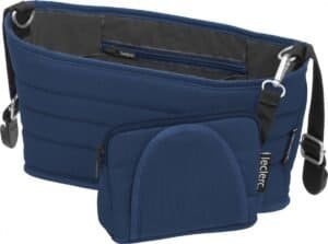 Sac à bandoulière bleu robuste avec une petite poche supplémentaire et une sangle réglable pour les voyages.