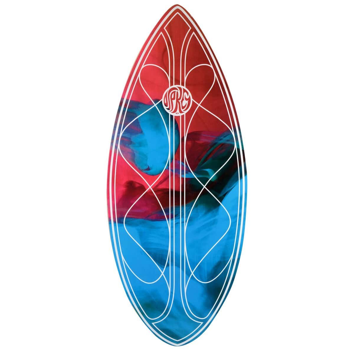 Fiets- en surfplank ontwerp met abstracte blauwe en rode kleurovergangen.