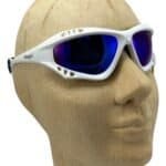 Occhiali sportivi metallo, wit, blauw, UV-bescherming, voor outdoor activiteiten en motorrijden.