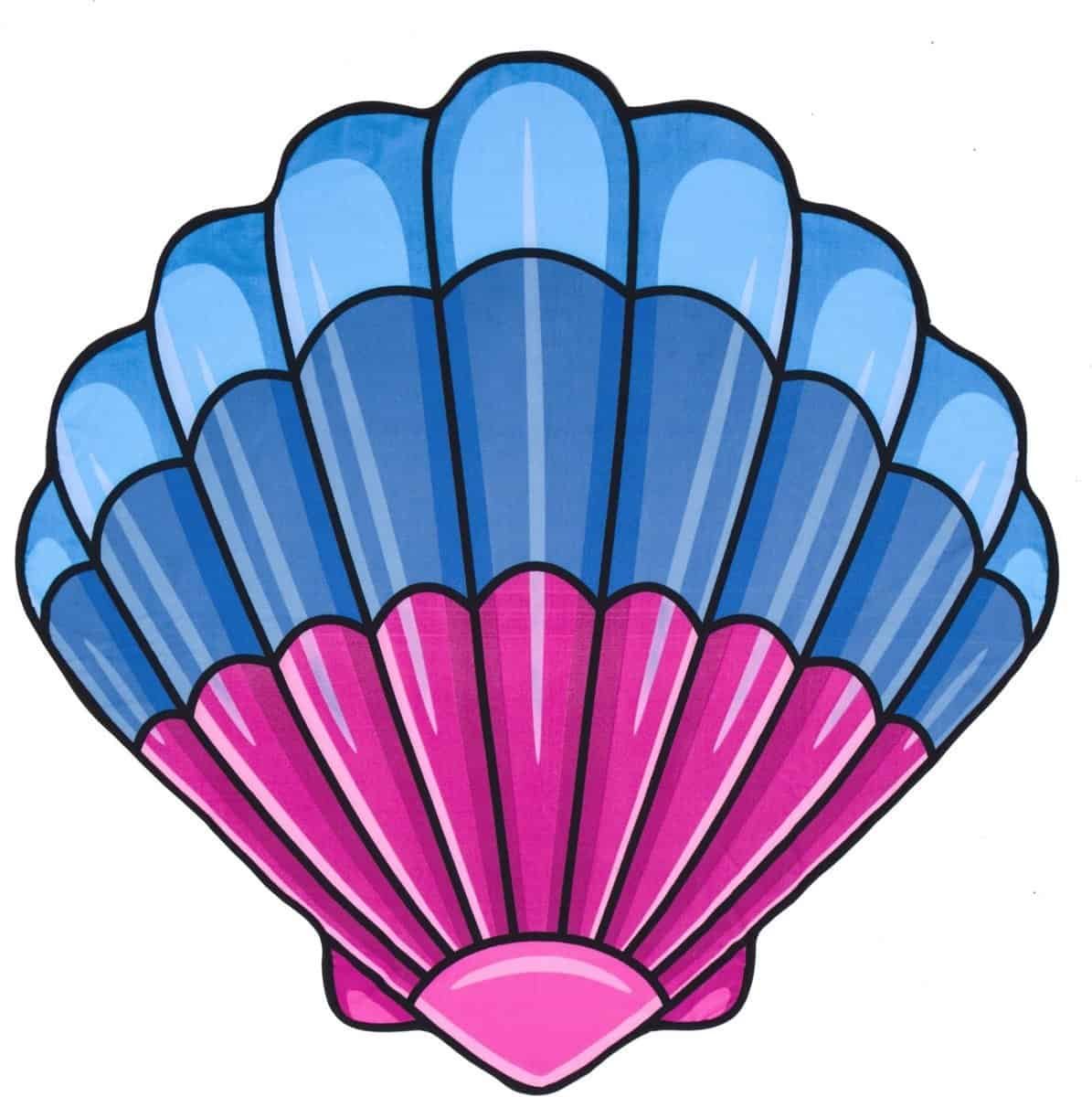 Kleurrijke schelp in blauw en roze, cartoon stijl, geschikt voor buitenplezier en decoratie.
