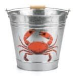 Metalen emmer met rode kreef afbeelding, decoratief tuinaccessoire of opberg blik.