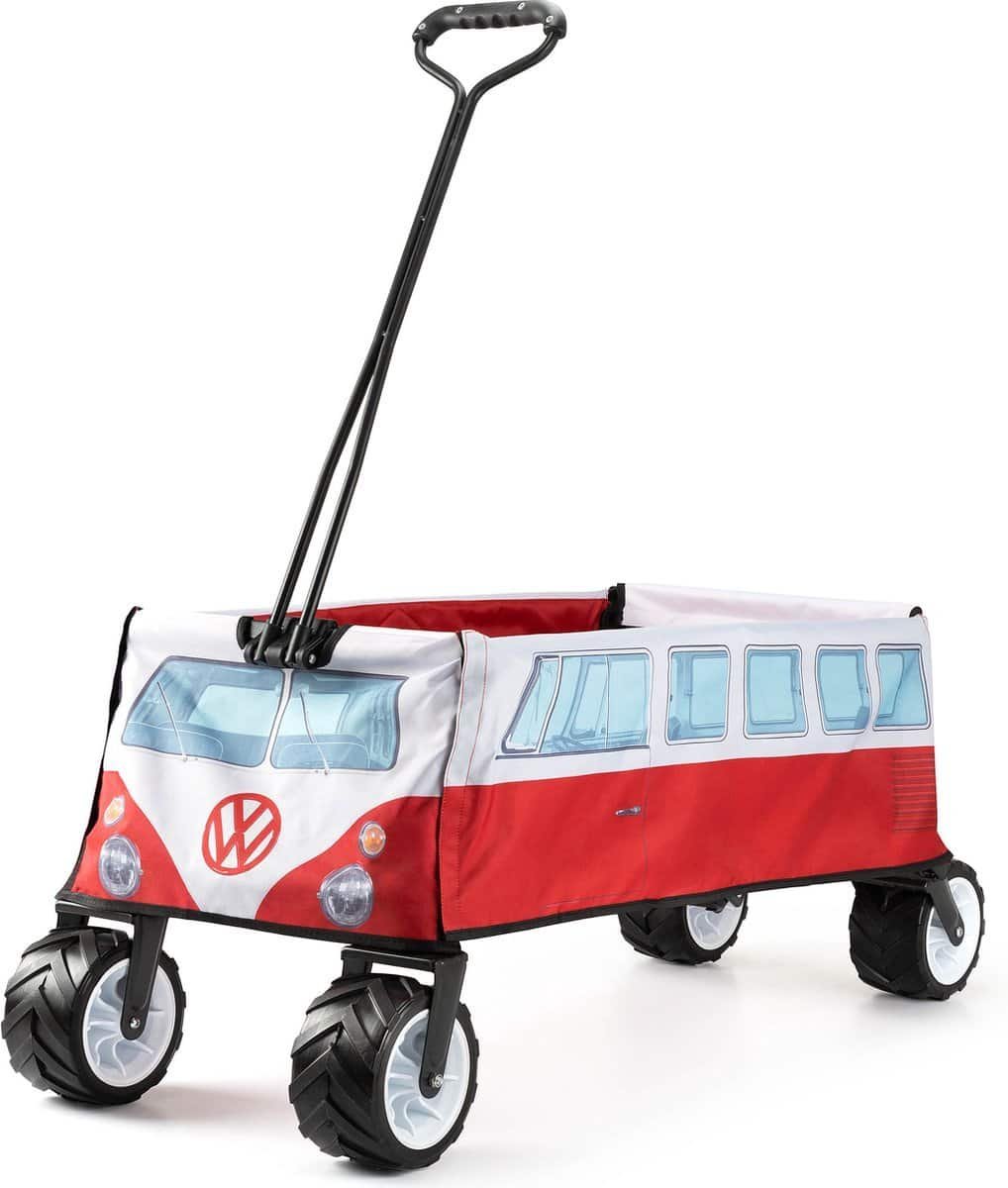 Kinderwagen met Volkswagen bus print voor buiten en speelfuncties.