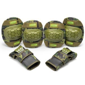 Sicherheitsknieschoner in Camouflage mit stoßdämpfender Polsterung.