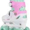 Verstelbare kinder rolschaatsen pastel roze groen zijkant