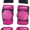 Pink skate protectors knuckles and knees set, Silverback brand, for outdoor skating safety.
