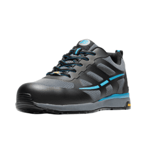 Sportieve skate schoen in zwart en grijs met blauwe details voor buitenplezier.
