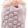 Knitted winter hat met pompom en knoop detail in pastel roze.
