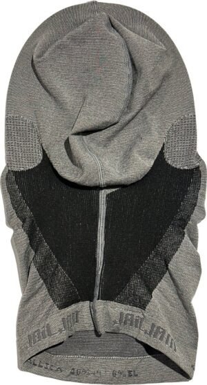 Comfortabele grijze hoodie met ritssluiting en zwart detail.