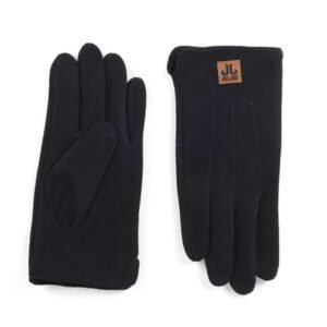 Zwarte winterhandschoenen met leren details voor buitengebruik.