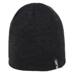 Warm zwarte gebreide beanie muts voor buitenactiviteiten.