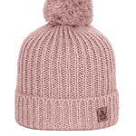 Knitted pink beanie met pompom voor outdoor plezier.