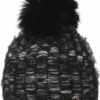 Knitted wintermuts met pompon en logo detail, warm en stijlvol accessoire.
