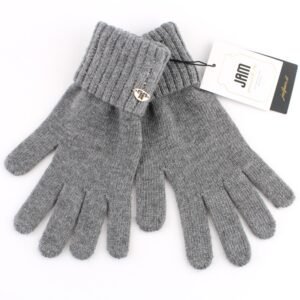 Comfortabele grijze gebreide handschoenen met ribgebreide manchetten.