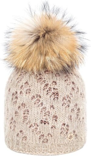 Knitted winter hat met klokmuts en bontkraag, warme accessoire voor koude dagen.