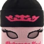 Warm zwart en roze skateterham met grafische print en gezichtsmasker design voor buitenactiviteiten.