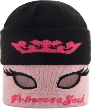 Warm zwart en roze skateterham met grafische print en gezichtsmasker design voor buitenactiviteiten.