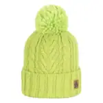 Knitted neon geel pompom wintermuts voor dames en heren.