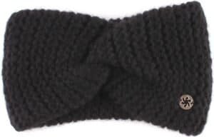 Knitted black headband with bow and metal logo detail voor dames en heren.