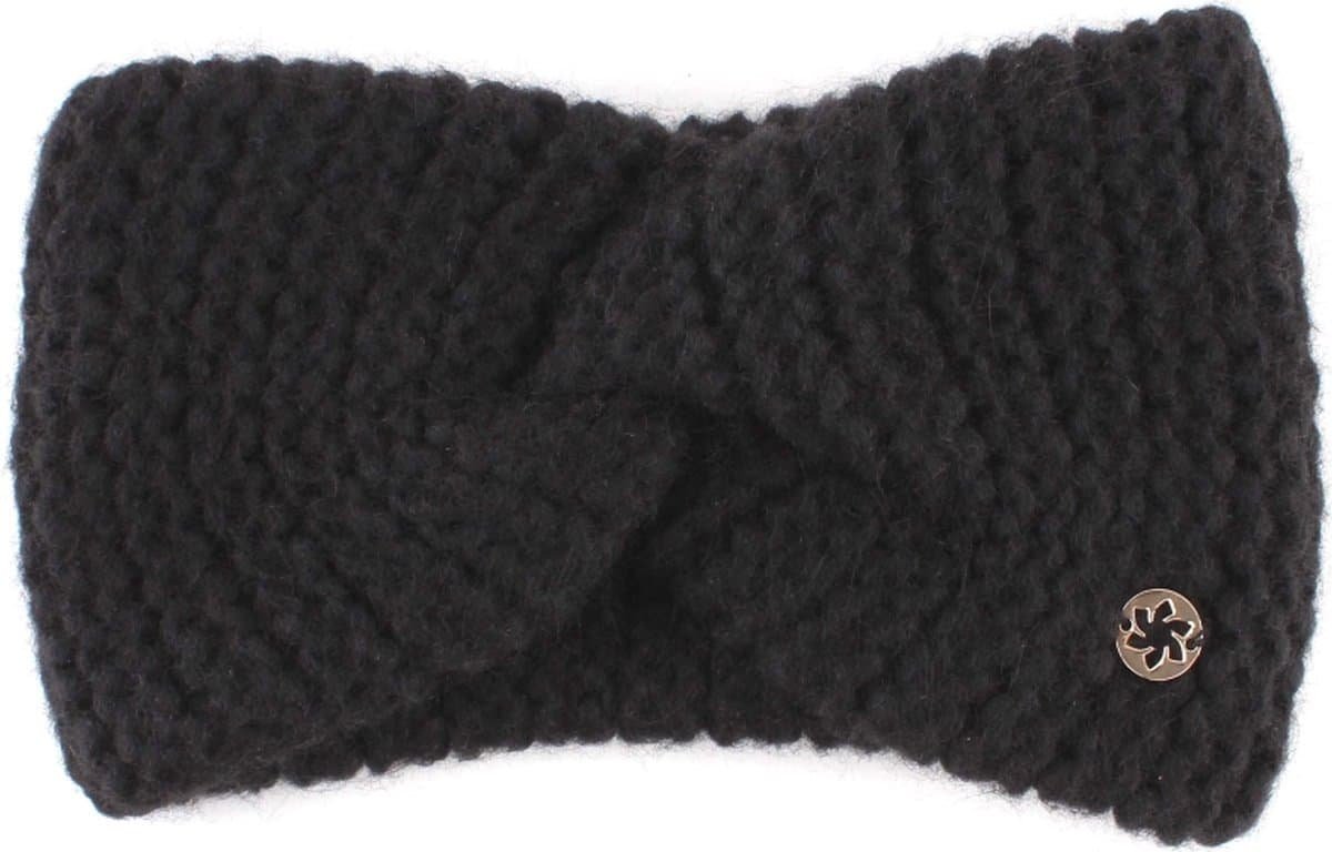 Knitted black headband with bow and metal logo detail voor dames en heren.