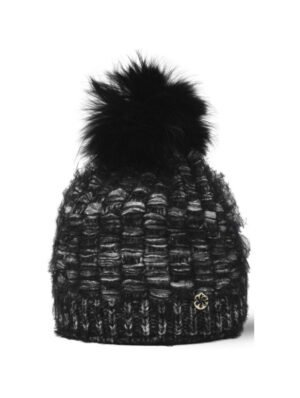 Gebreide wintermuts met zachte pompon, ideaal voor buiten in koude maanden.
