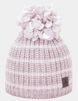 Knit pastel roze pompom muts, warme winteraccessoire, heerlijk voor buiten in koud seizoen.