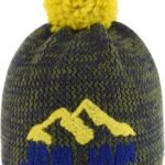 Warm gebreide winterslaap muts met pompon en merklogo voor buitenactiviteiten.