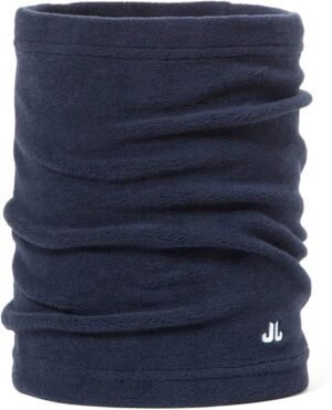 Warm fleece neck warmer in navy blue, perfect for outdoor activities.