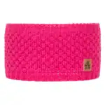 Hoofdband van roze gebreid materiaal voor outdoor activiteiten en sporten.