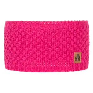 Hoofdband van roze gebreid materiaal voor outdoor activiteiten en sporten.